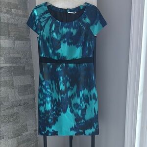 Elegant Blue Patterned Tahari Dress